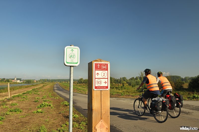 Fietsers langs de Schelde in Wijmeers