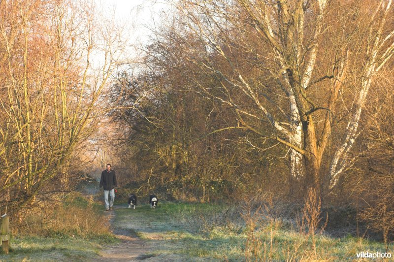 Wandelaars op de oude spoorwegberm