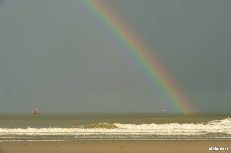 Regenboog op het strand van Oostende