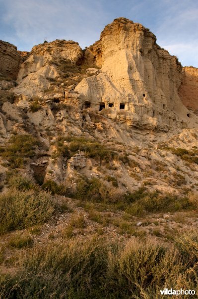 Rotswoningen in de halfwoestijn van Bardenas Reales, Navarra, Spanje